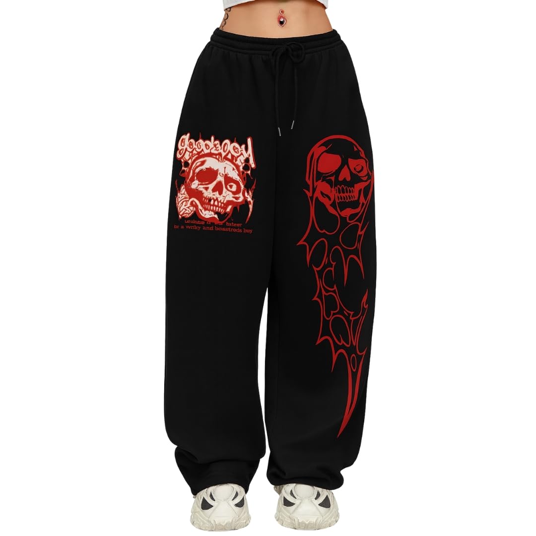Fashion FIZZZZ Unisex Oversized Skull Print Trousers for Men
